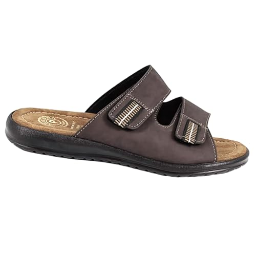 Patrizia Azzi Arizona Herren Hausschuhe Made in Italy Einlegesohle echtes Leder Doppeltes verstellbares Klettband, T Moro, 45 EU von Patrizia Azzi