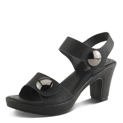 PATRIZIA DADE-WOVEN Damen Sandalen mit Klettverschluss – strukturiertes Kunstleder mit goldfarbenen Knopfakzenten, verstellbare Passform, Schwarz, 10.5-11 von Patrizia