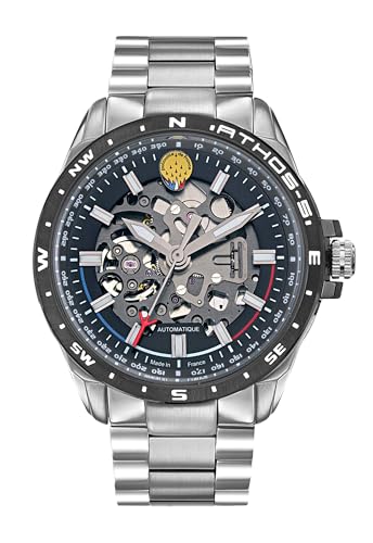 Patrouille de France Athos 5 Fliegeruhr Automatik Skelett Metall Silber, Armband von Patrouille de France