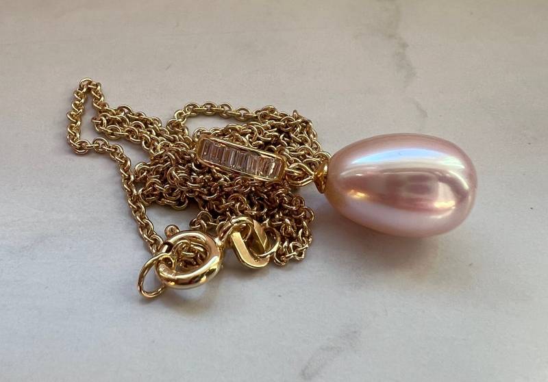 Kette Mit Großem Süßwasser Perlen Tropfen Anhänger, Silber Vergoldet Kette Mit Großem Süßwasser Perlen Tropfen Anhänger, Silber Vergoldet von PatsPerlenstube