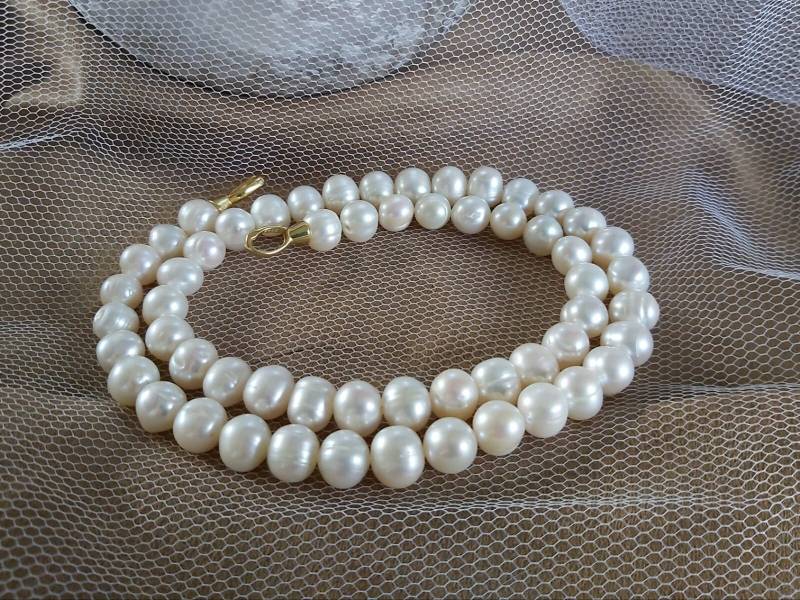 Opulente Perlenkette Mit Großen Echten Süßwasserzuchtperlen, Hochzeit, Konfirmation, Kommunion von PatsPerlenstube