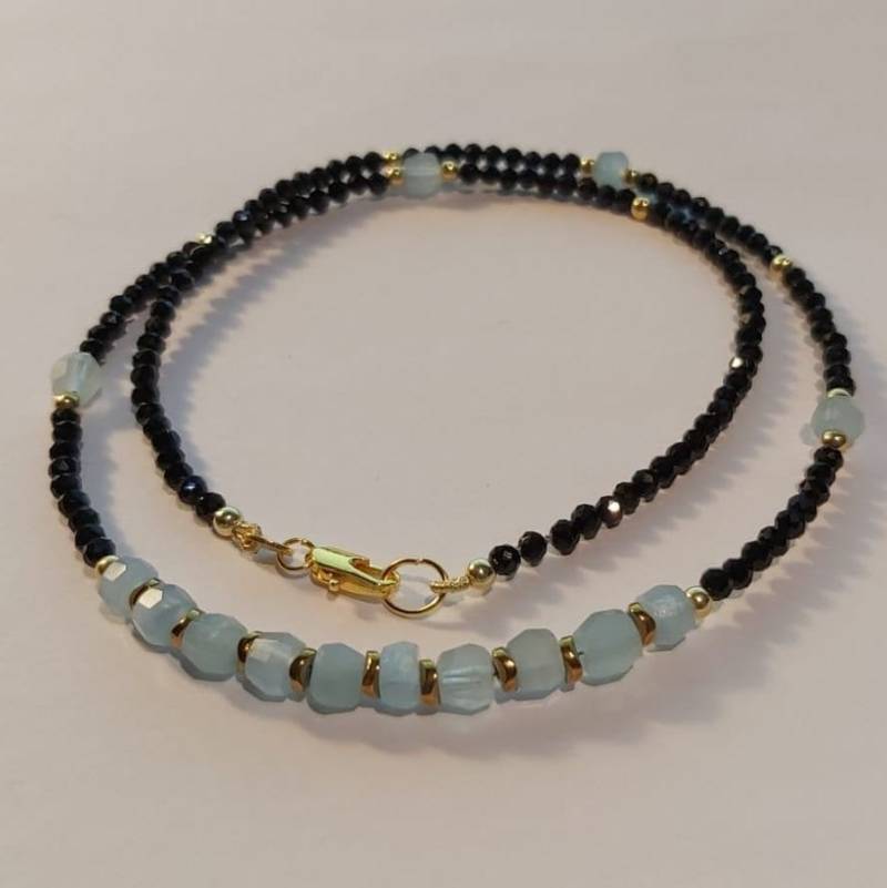 Spinell Trifft Aquamarin Spinellkette Mit Aquamarinwalzen Und Vergoldete Silberkügelchen von PatsPerlenstube