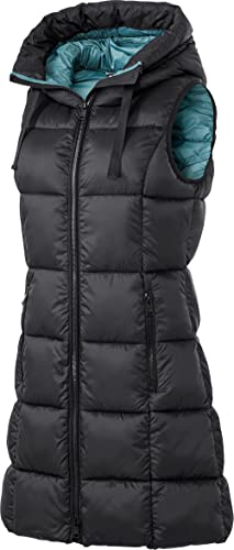 PATSY & LOU Damen Steppweste mit Kapuze, extralange Damenweste mit 2-Wege-Reißverschluss, taillierte Weste für Feminine Silhouette, warm & thermoregulierend, Gr. 36-48 von Patsy&Lou