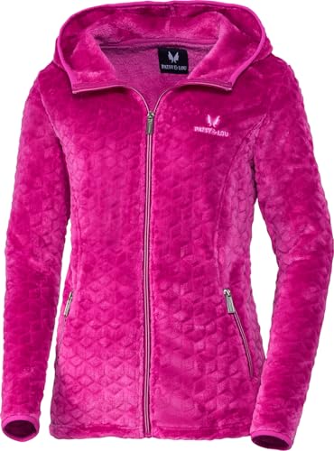 PATSY & LOU Fleecejacke Damen, Warmer Hoody mit Kapuze, leicht taillierte Übergangsjacke, kuschelig weiche Teddy Outdoor-Jacke, Pink, Gr. 46 von Patsy&Lou