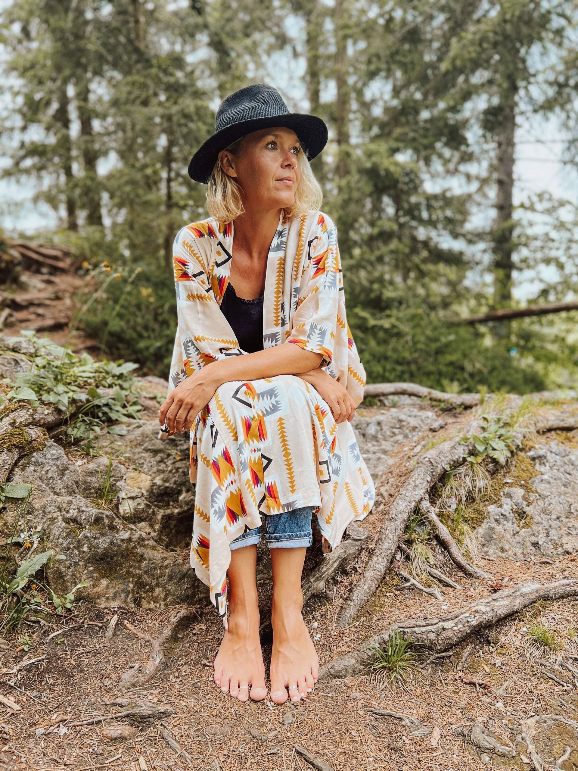 Leichte Viskose Kimono Robe Mit Gürtel | Block Print Haori - S Bis Xl von PatsyClothing