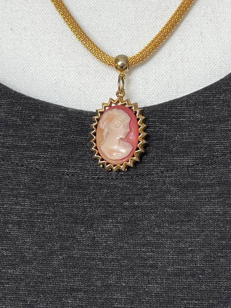 Wunderschöne Unmarkierte Orange Und Creme Cameo Mit Gold-Ton Dicke Halskette von Patterbee