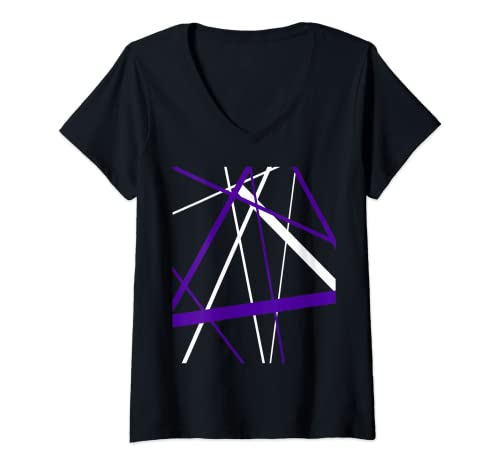 Damen Nahtlose abstrakte weiße und lila Streifen Ausschnitt Muster T-Shirt mit V-Ausschnitt von Pattern - Line Pattern - Abstract Art - taiche