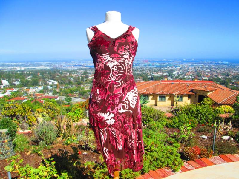 Amazing Vintage "30Er Jahre Style Boho Look "90'er Kleid Rosa Schokolade Samt-Wie Burnout Geprägtes von PattisVintageGalore