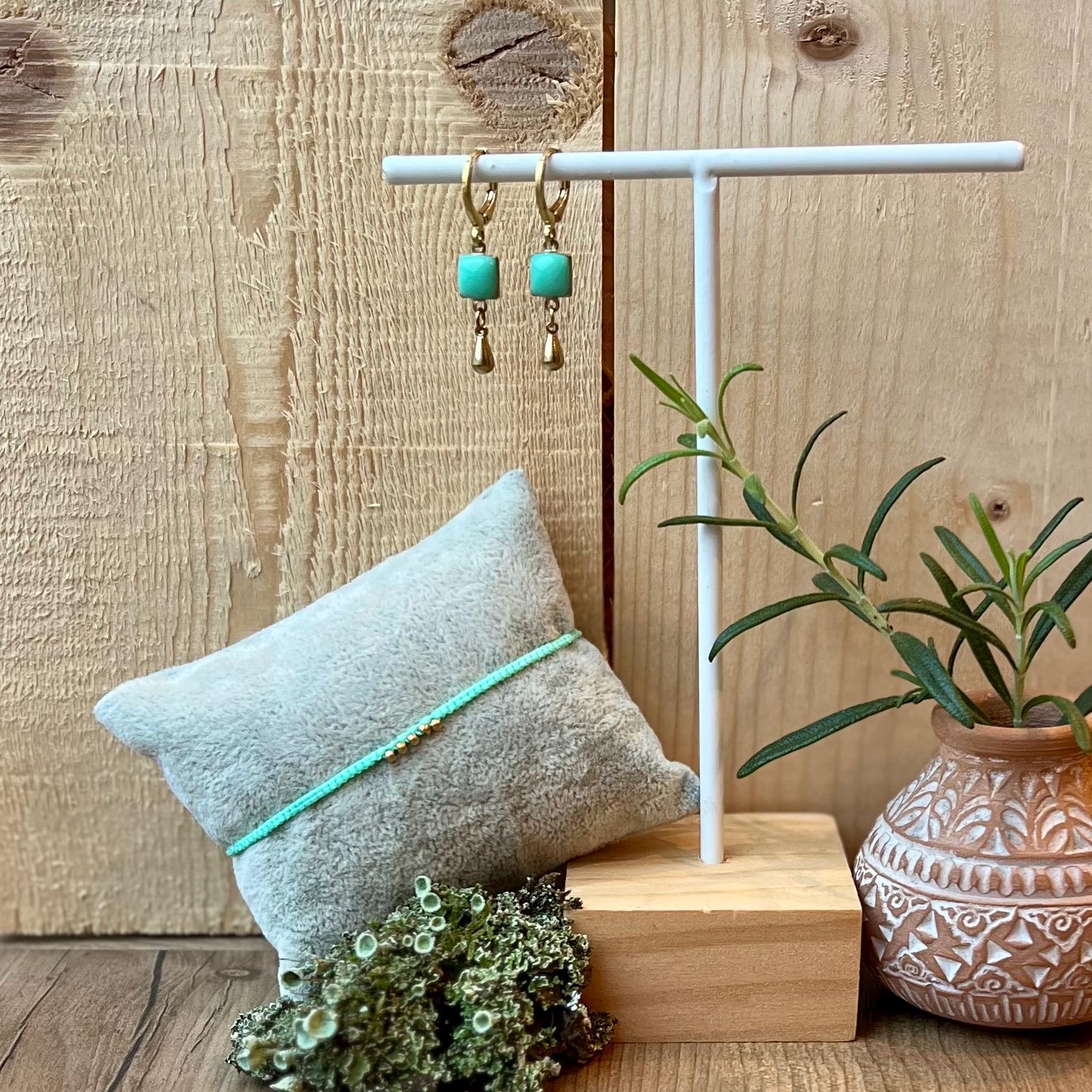 Set, Zierliche Ohrhänger Aus Messing Mit Emaille-Viereck U Filigranem Armband in Mint, Tropfen, Quadrat, Vintage-Schmuck, Boho, Ethno, Ibiza von PattyStyleSchmuck