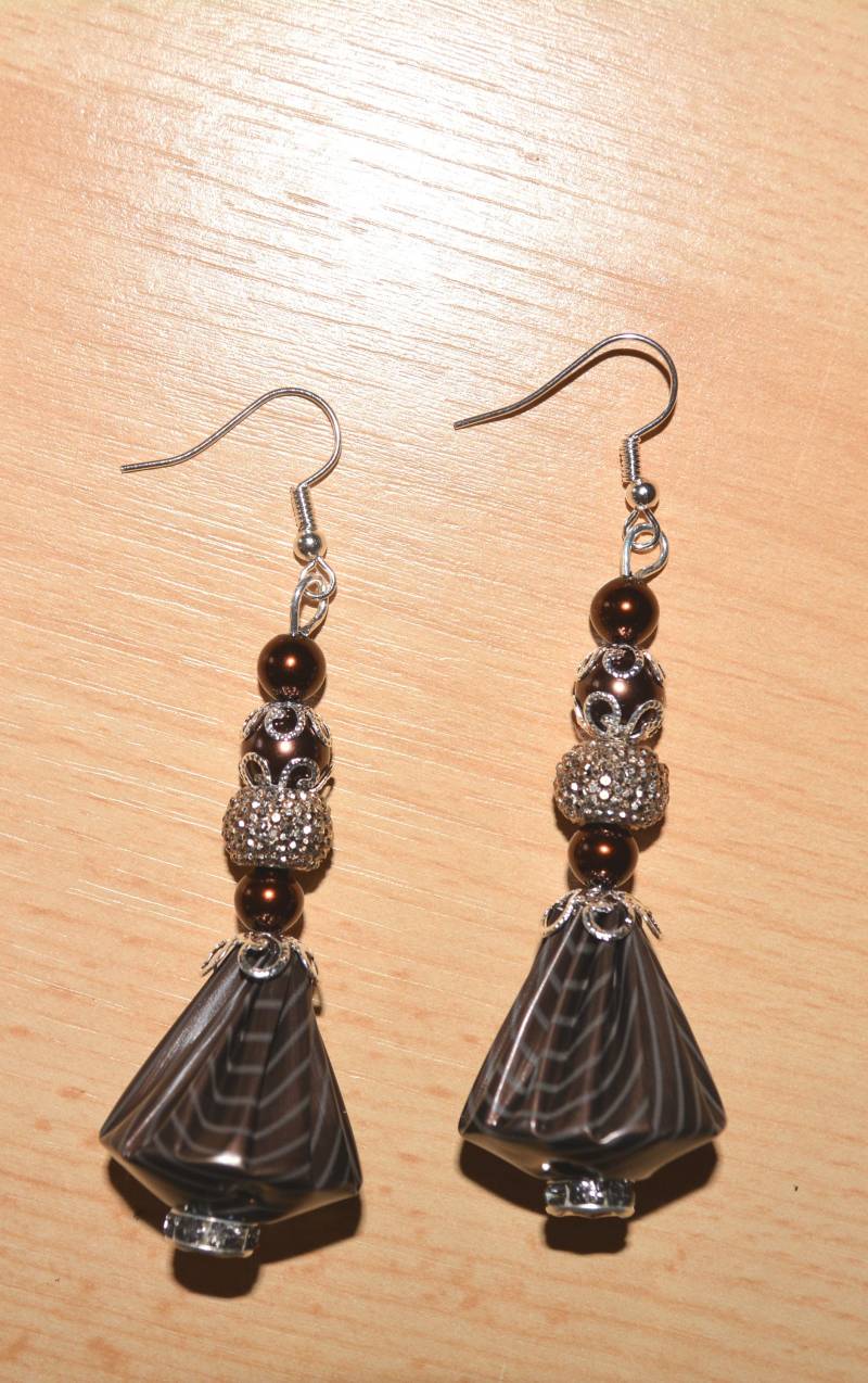 Ohrringe Ohrhaken Ohrhänger Aus Kaffeekapseln Braun-Gestreift - Statementohringe Upcycling Handarbeit von PattysKartenwelt