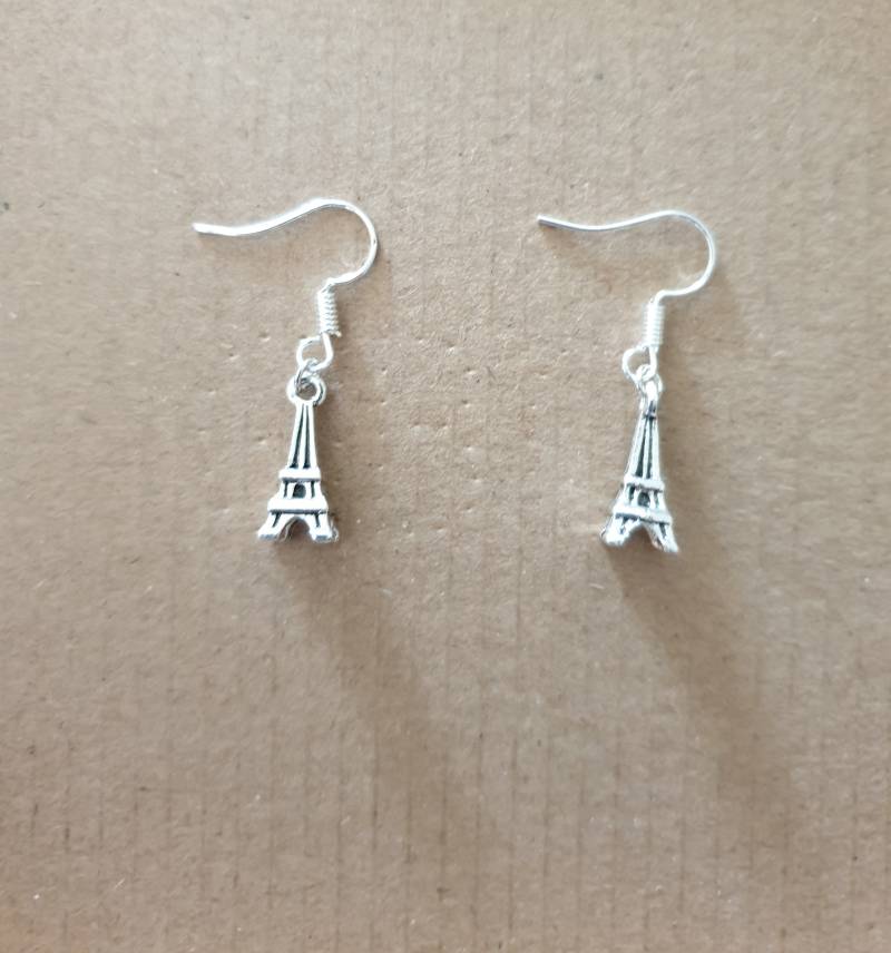 Ohrringe Ohrhaken Ohrhänger Eifelturm Silberfarben - Handarbeit von PattysKartenwelt