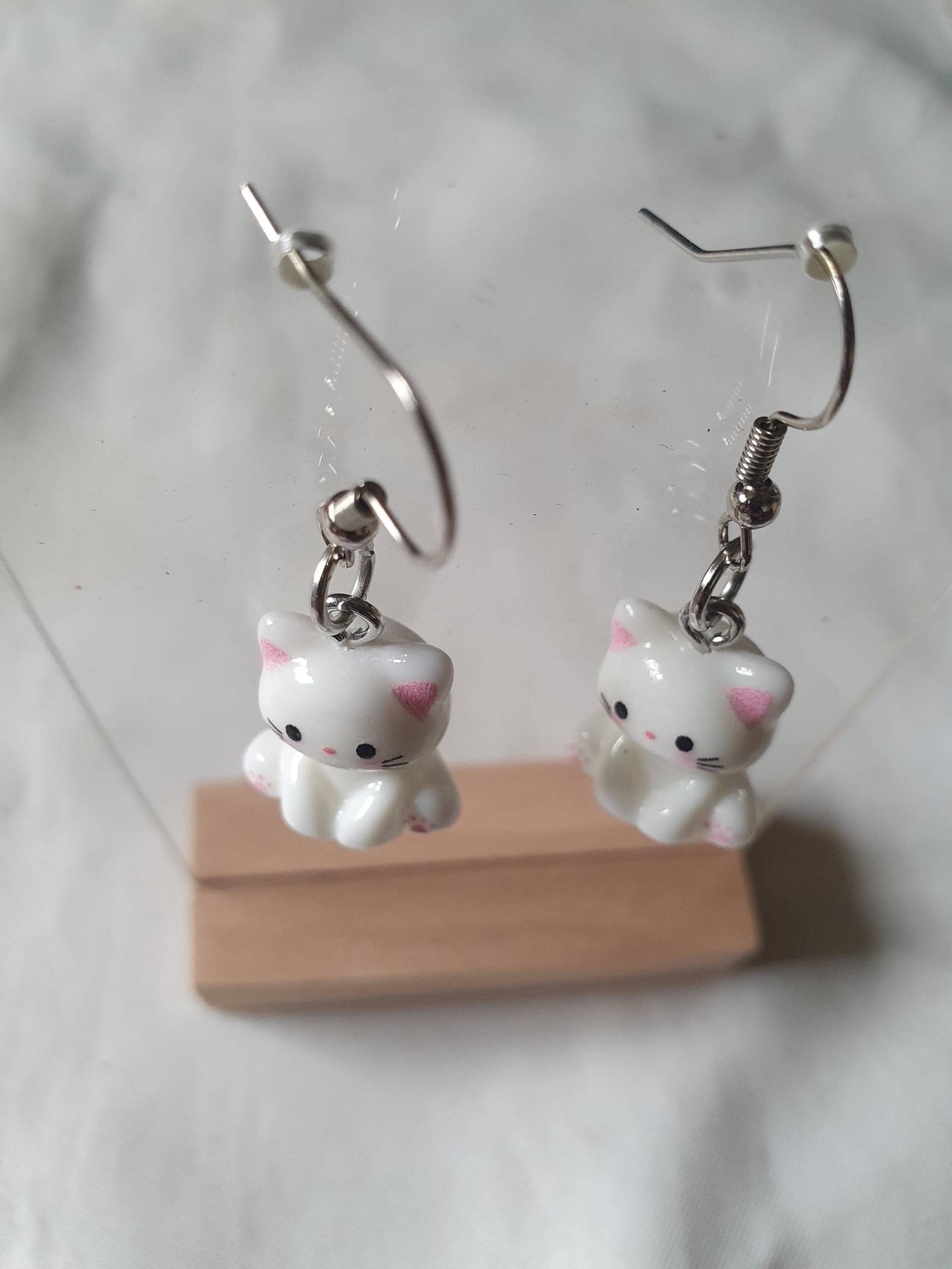 Ohrringe Ohrhaken Ohrhänger Katze - Handarbeit von PattysKartenwelt
