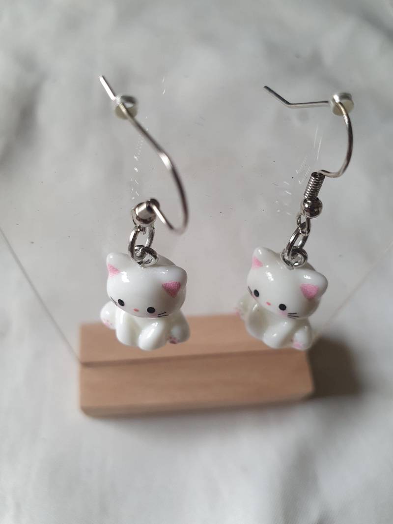 Ohrringe Ohrhaken Ohrhänger Katze - Handarbeit von PattysKartenwelt