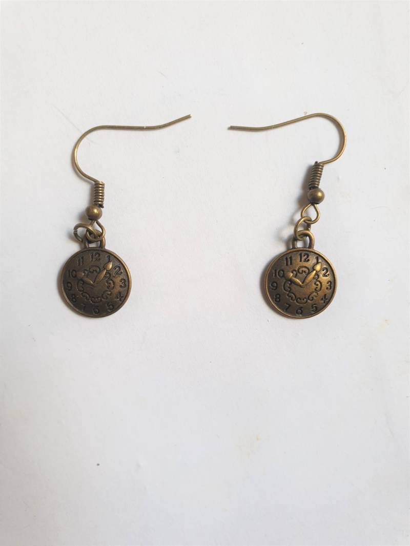 Ohrringe Uhr Klein Bronzefarben - Steampunk Handarbeit von PattysKartenwelt