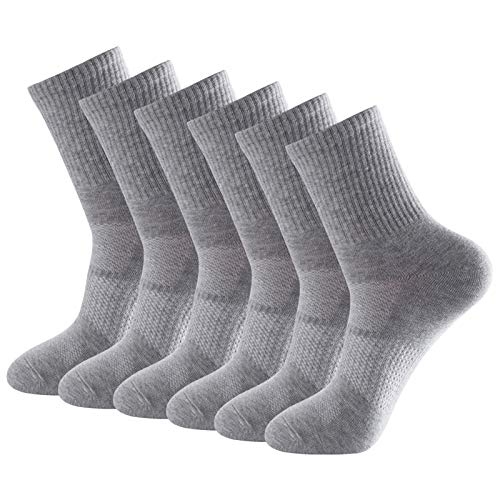 Herren 6 Paar Anti Geruch Schnell Trocknen Schweiß Wicking Atmungsaktiv Antimykotika Quarter Crew Kompression Arbeitssocken Sneaker Socken,Hellgrau,Größe 40-46 von Pauboland