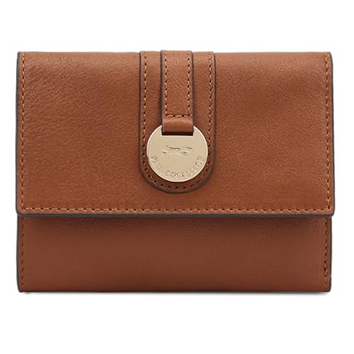PAUL COSTELLOE LAWA Damen-Geldbörse aus echtem Leder mit Klappe und goldfarbenem Logo, geprägte Hardware, RFID-blockierend, Bifold Wallet mit Reißverschluss, stilvolle Designer-Geldbörse, Caramel von Paul Costelloe