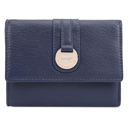 PAUL COSTELLOE LAWA Damen-Geldbörse aus echtem Leder mit Klappe und goldfarbenem Logo, geprägte Hardware, RFID-blockierend, Bifold Wallet mit Reißverschluss, stilvolle Designer-Geldbörse, Iris, One von Paul Costelloe