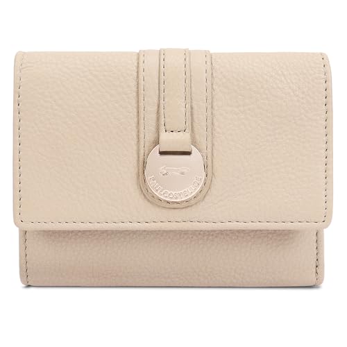 PAUL COSTELLOE LAWA Damen-Geldbörse aus echtem Leder mit Klappe und goldfarbenem Logo, geprägte Hardware, RFID-blockierend, Bifold Wallet mit Reißverschluss, stilvolle Designer-Geldbörse, Sesam, One von Paul Costelloe