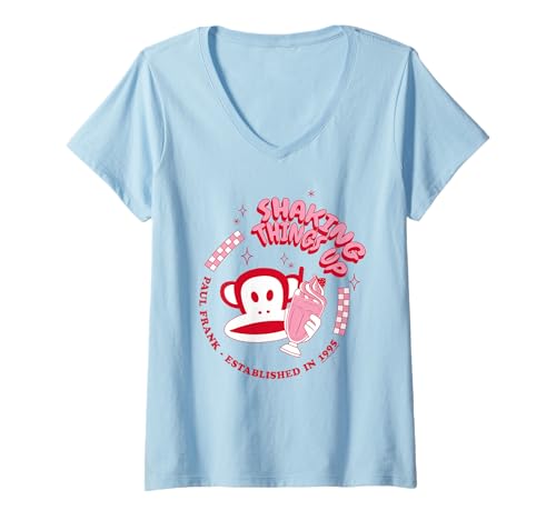 Damen Paul Frank Red Julius Monkey Shaking Things Up Milchshake T-Shirt mit V-Ausschnitt von Paul Frank