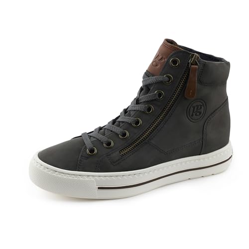 Paul Green Damen Hightop-Pauls, Frauen High-Top Sneaker,schnürschuhe,high top Sneaker,Sneaker-Stiefel,mid Cut,Halbschuhe,Grau (Iron/Cognac),37 EU / 4 UK von Paul Green