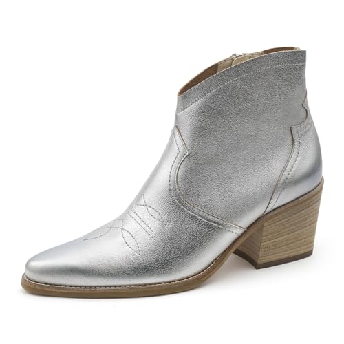 Paul Green Damen Stiefelette, Frauen Ankle Boots,uebergangsstiefel,knöchelhoch,reißverschluss,Stiefel,Bootee,Booties,Silber (MET. Silver),40.5 EU / 7 UK von Paul Green