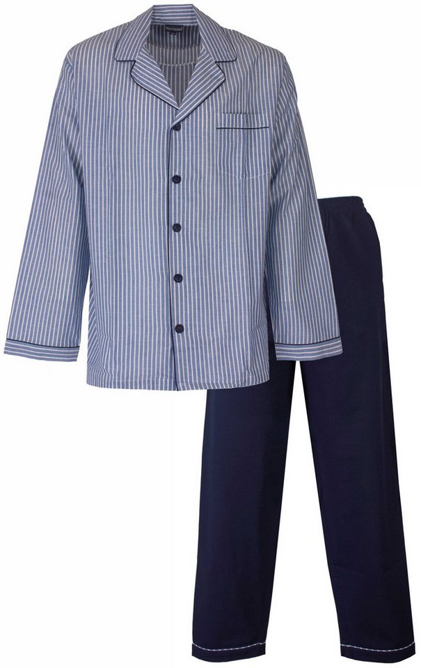Paul Hopkins Schlafanzug Herren Pyjama lang geknöpft (2 tlg) Baumwolle von Paul Hopkins