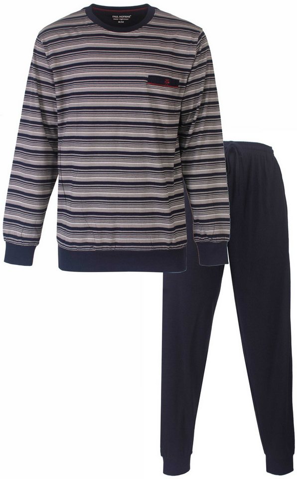Paul Hopkins Schlafanzug Herren Pyjama lang mit Bündchen (2 tlg) Baumwolle von Paul Hopkins