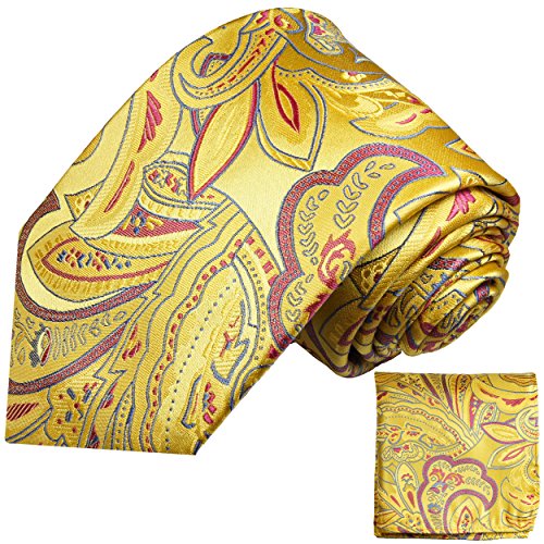Gelb rot florales Krawatten Set 2tlg 100% Seidenkrawatte von Paul Malone