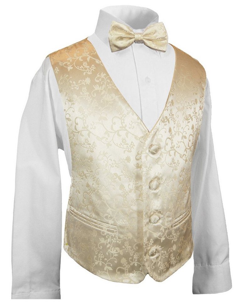 Paul Malone Anzugweste Festliche Kinderweste Jungenweste Kinder Anzug Weste (Set, 3-tlg., mit Weste, Hemd und Fliege) champagner KV18-Fliege von Paul Malone