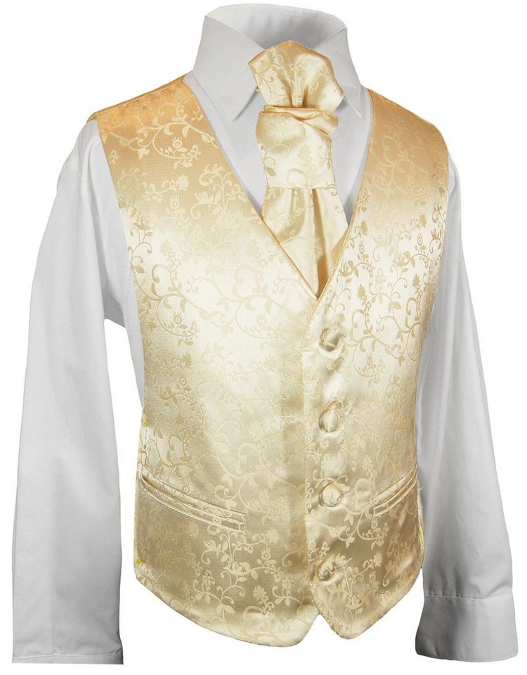 Paul Malone Anzugweste Festliche Kinderweste Jungenweste Kinder Anzug Weste (Set, 3-tlg., mit Weste, Hemd und Plastron) champagner KV18-Plastron von Paul Malone