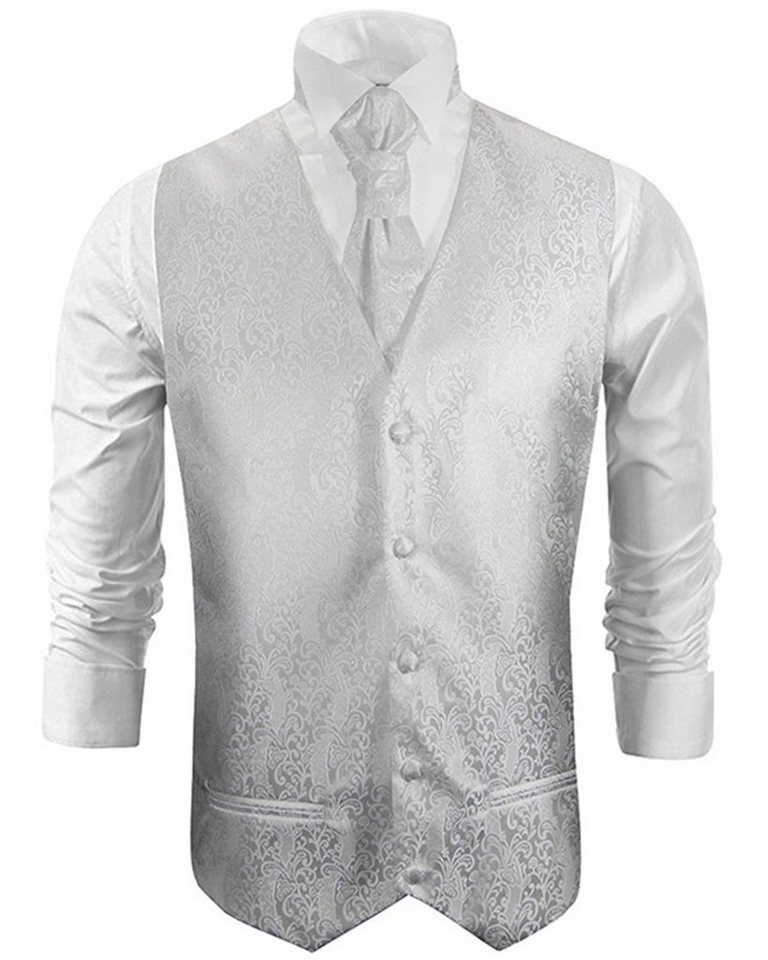 Paul Malone Anzugweste Herren Hochzeitsweste mit Plastron - Barock florale (Set, 2-tlg., mit Weste und Plastron) Hochzeitsmode weiß V43 von Paul Malone