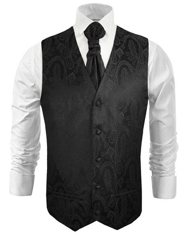 Paul Malone Anzugweste Herren Hochzeitsweste mit Plastron Set 2tlg paisley - Bräutigam (Set, 2-tlg., mit Weste und Plastron) schwarz V2, Gr. 50 (S) von Paul Malone
