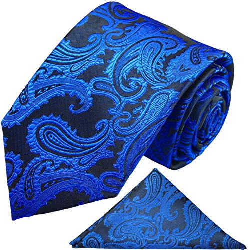 Paul Malone Blaues Krawatten Set paisley 2tlg Krawatte blau mit Einstecktuch von Paul Malone