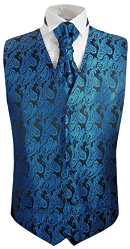 Paul Malone Hochzeit Westen Set für Herren 5tlg Petrol blau Paisley Hochzeitsweste Gr. 50 von Paul Malone