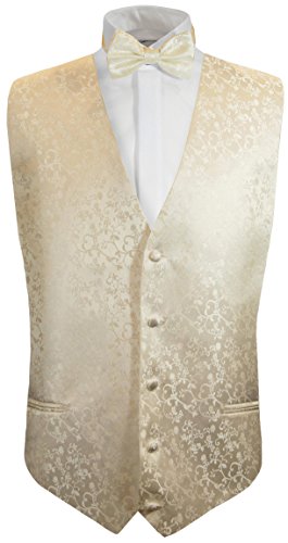 Paul Malone Hochzeitsweste + Fliege Champagner floral - Hochzeit Herren Weste Gr. 46/48 XS von Paul Malone