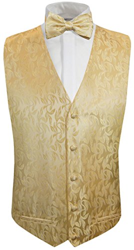 Paul Malone Hochzeitsweste + Fliege Gold Creme floral - Hochzeit Herren Weste Gr. 46/48 XS von Paul Malone