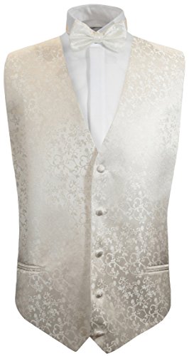 Paul Malone Hochzeitsweste + Fliege Ivory Elfenbein floral - Hochzeit Herren Weste Gr. 62 4XL von Paul Malone