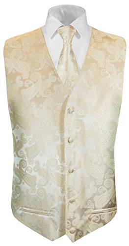 Paul Malone Hochzeitsweste + Krawatte Creme Paisley - Bräutigam Hochzeit Anzug Weste Gr. 52 M von Paul Malone