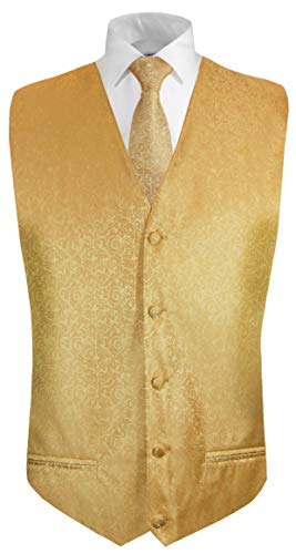 Paul Malone Hochzeitsweste + Krawatte Gold barock - Bräutigam Hochzeit Anzug Weste Gr. 50 S von Paul Malone