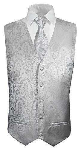 Paul Malone Hochzeitsweste + Krawatte Silber Paisley - Bräutigam Hochzeit Anzug Weste Gr. 64 5XL von Paul Malone