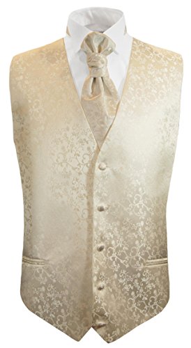 Paul Malone Hochzeitsweste + Plastron Champagner floral - Herren Hochzeit Weste Gr. 60 3XL von Paul Malone