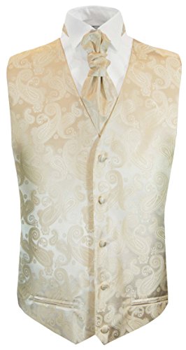 Paul Malone Hochzeitsweste + Plastron Creme Paisley - Hochzeit Herren Weste Gr. 56 XL von Paul Malone