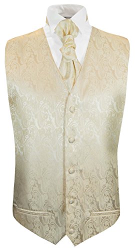 Paul Malone Hochzeitsweste + Plastron Creme Paisley - Hochzeit Herren Weste Gr. 56 XL von Paul Malone