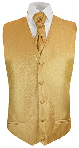 Paul Malone Hochzeitsweste + Plastron Gold barock - Herren Hochzeit Weste Gr. 58 2XL von Paul Malone