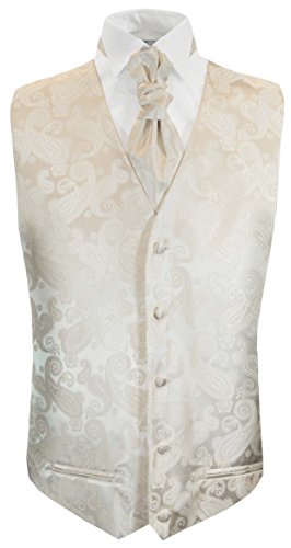 Paul Malone Hochzeitsweste + Plastron Ivory Elfenbein Paisley - Hochzeit Herren Weste Gr. 46/48 XS von Paul Malone