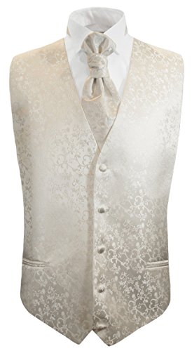 Paul Malone Hochzeitsweste + Plastron Ivory Elfenbein floral - Herren Hochzeit Weste Gr. 46/48 XS von Paul Malone