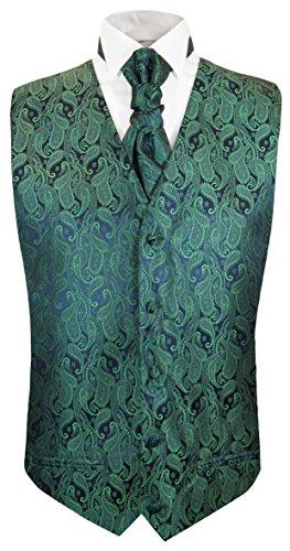 Paul Malone Hochzeitsweste + Plastron Navy grün Paisley - Herren Hochzeit Weste Gr. 46/48 XS von Paul Malone