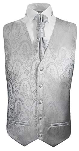 Paul Malone Hochzeitsweste + Plastron Silber Paisley - Herren Hochzeit Weste Gr. 52 M von Paul Malone