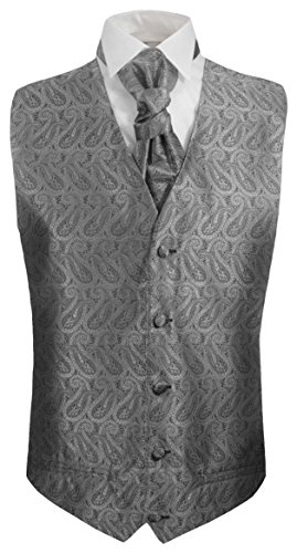 Paul Malone Hochzeitsweste + Plastron Silber grau Paisley - Hochzeit Herren Weste Gr. 50 S von Paul Malone