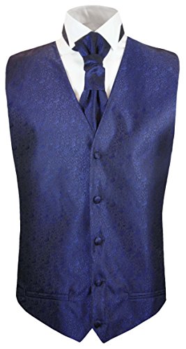 Paul Malone Hochzeitsweste + Plastron blau floral - Hochzeit Herren Weste Gr. 52 M von Paul Malone